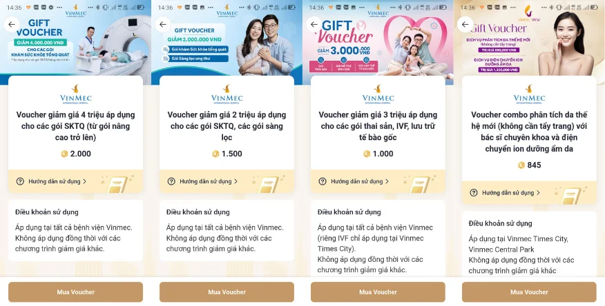Đổi điểm VPoint lấy voucher khám sức khỏe Vinmec